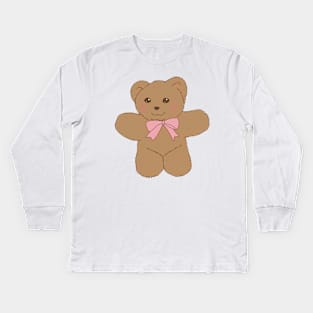 teddy bear ribbon coquette dollette brown pink Kids Long Sleeve T-Shirt